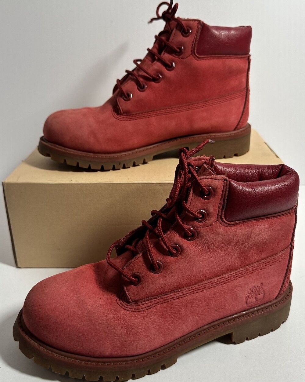 Timberland 6 Inch Premium Boots Red Nubuck Youth Boys Sz 3 Girls/Womens Sz 5